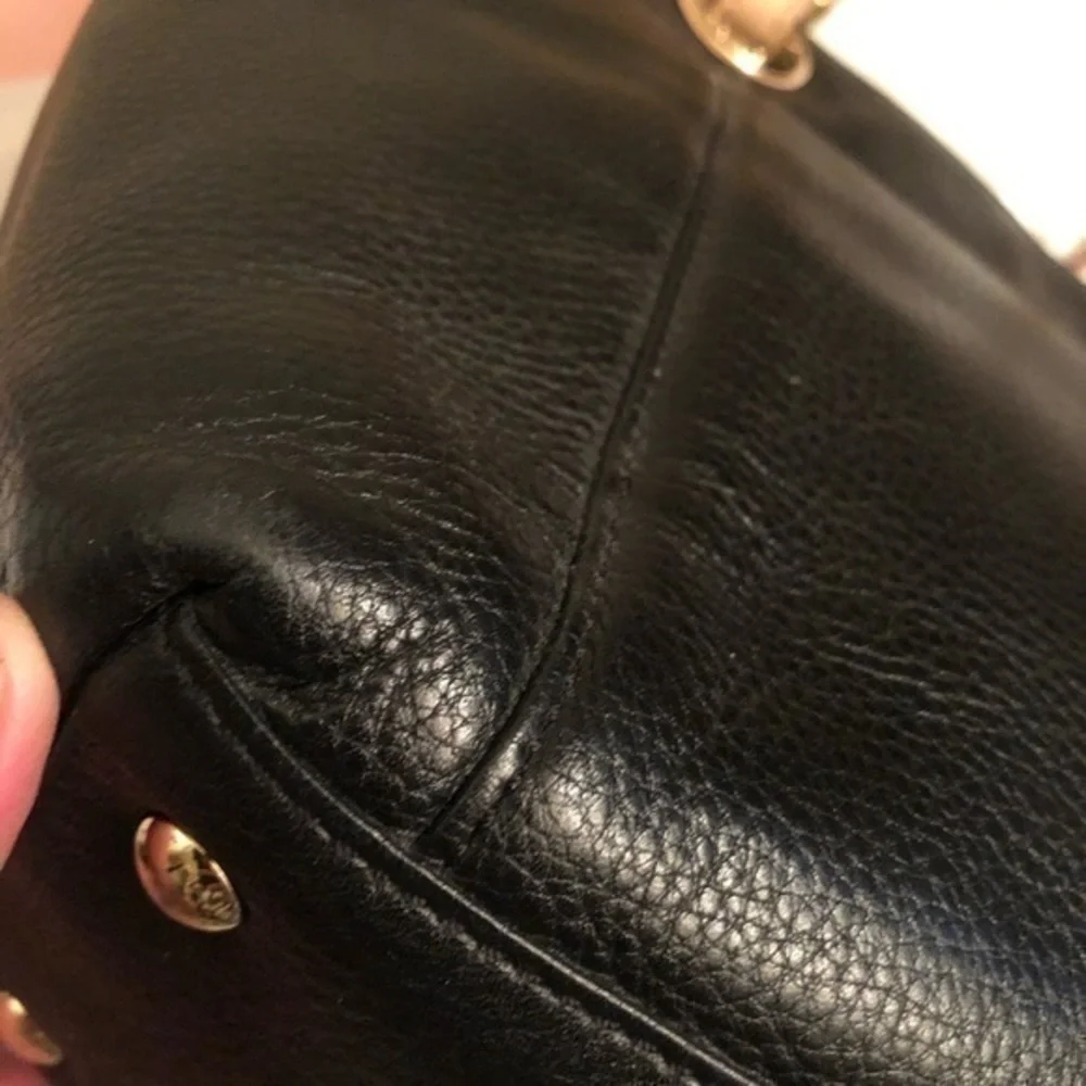 Michael kors black leather zippered tote bag